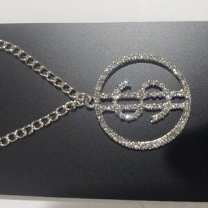Silver tone Rhinestone Dollar Sign Circle Design pendant Necklace Women Jewelry